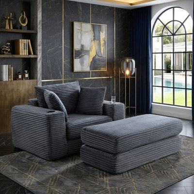 Fauteuil convertible surdimensionné en velours côtelé de 52,4 po de largeur