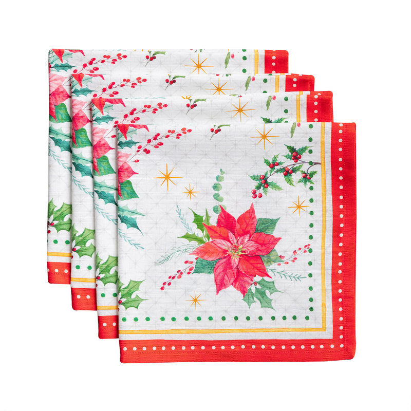 Serviettes de table Maison d'Hermine Poinsettia Noël 100 % coton - 51 x 51 cm