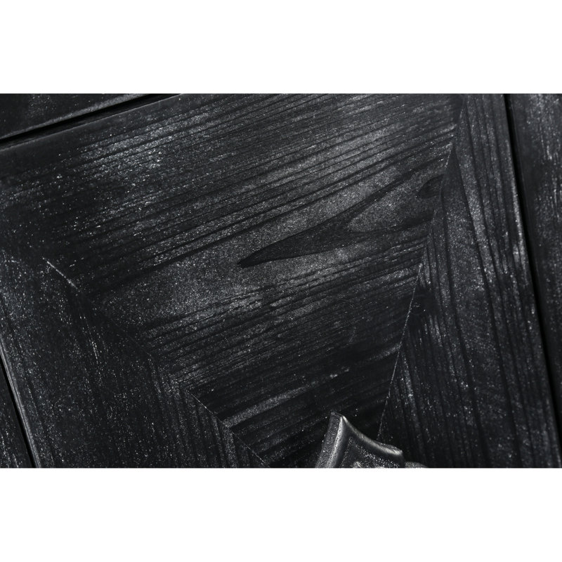 Armoire de rangement à quatre portes de style antique avec poignées à fleurs délicates pour vestibule d'étude, Noir antique