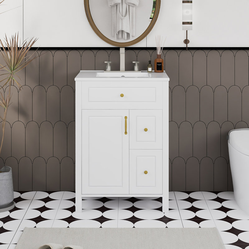 Ensemble de meuble-lavabo autoportant 24 po avec comptoir en céramique 24 po, Blanc