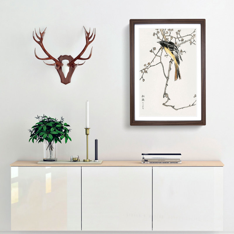 Siberian Blue-Tail Bird by Numata Kashu - Picture Frame Painting Print, 50cm H x 35cm W x 2cm D, Walnut