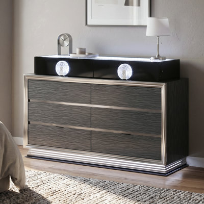 Rihanna Solid Wood Two-Tone Design 8-Drawer Dresser with LED (3 Brightness Level)
