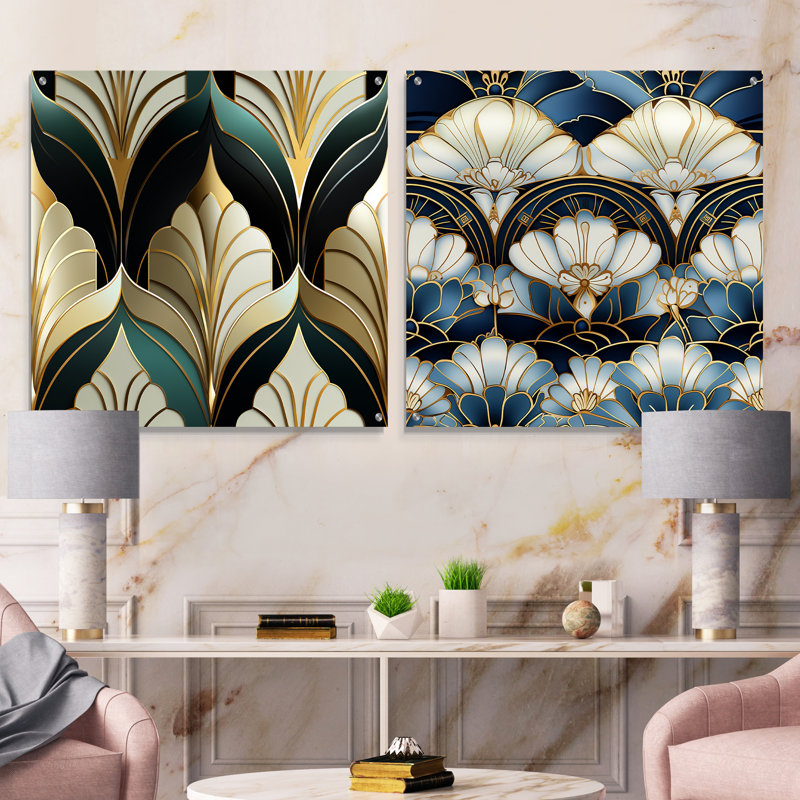 Janna - Ensemble de 2 art mural abstrait en acrylique, H 16 po x l 33 po