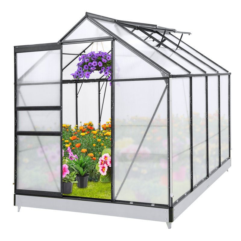 6.2 ft x 6.2 ft Walk-in Aluminum Frame Polycarbonate Hobby Greenhouse, Green, 6.2' W x 6.2' D x 6.8'H