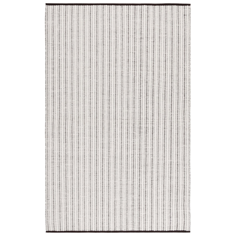 909 Hand Woven Cotton/Wool Striped Rug in Brown/Ivory, Rectangle 4' x 6'