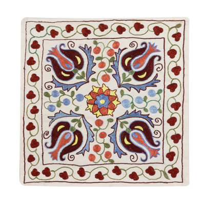 Housse de coussin en soie brodée Suzani. Taie d'oreiller faite à la main. Housse de coussin décoratif. 16 x 17 po