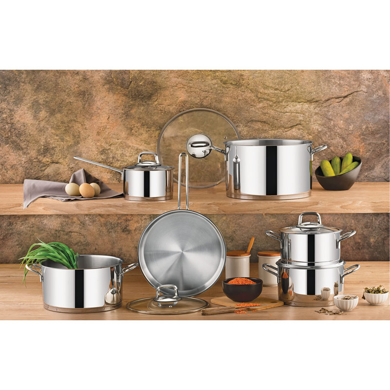 Premium 11-Piece Stainless Steel Pot Set, Induction & Gas Stove Safe, Includes 1.8 Qt (18 x 18 cm), 2.6 Qt (20 x 20 cm), 6.6 Qt (24 x 24 cm), 11 Qt (28 x 28 cm) Pots & Lids, 2.6 Qt (26 x 26 cm) Pan, Dishwasher Safe, Elegant Silver Finish