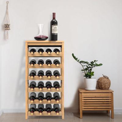 Bamboo Wine Rack 6-Tier Freestanding Floor Standing Wine Bottle Holder With Tabletop, Wave Board Design For Freshness, Sturdy Bamboo Construction, Wal by Lark Manor