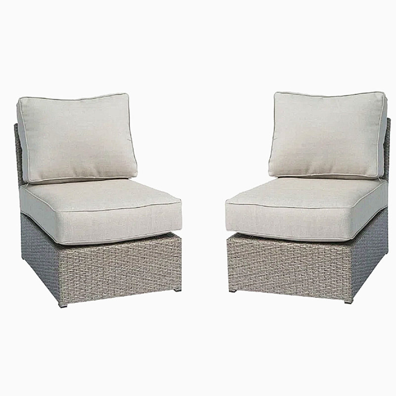 Chaise de patio sans accoudoirs entièrement assemblée avec coussins, Beige, Gris