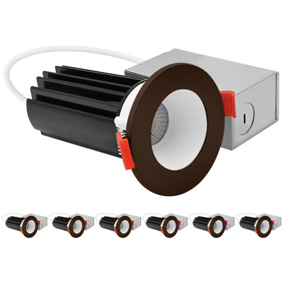 Ensemble de 2 po LUXRITE Éclairage encastré à DEL, lumière Canless à régression profonde, garniture interchangeable ronde blanche et bronze, 5CCT, 1000LM, 15W, CRI80, paquet de 6 à intensité variable