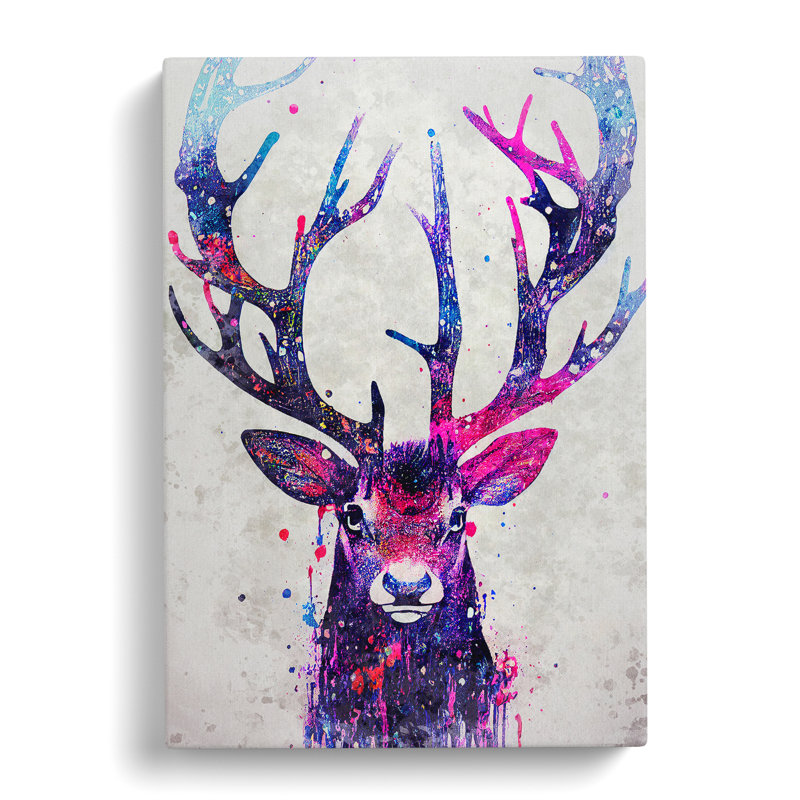Stag Painted No.1 - Wrapped Canvas, 60cm H x 40cm W x 3cm D