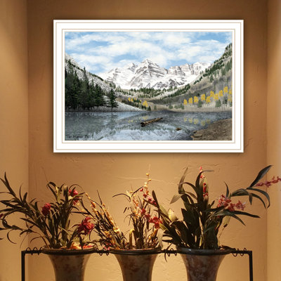 «The Maroon Bells», reproduction d'art encadrée pour le salon et la chambre à coucher | Idée de cadeau