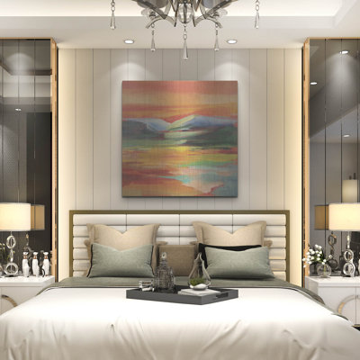 Art mural luxueux en métal «Flower Hill Sunset 2» par Silvia Vassileva, 36 po x 36 po