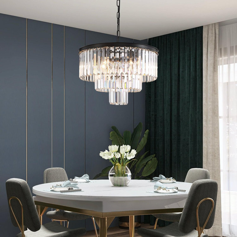Lustre en cristal de luxe moderne à 4 niveaux réglable pour la salle à manger