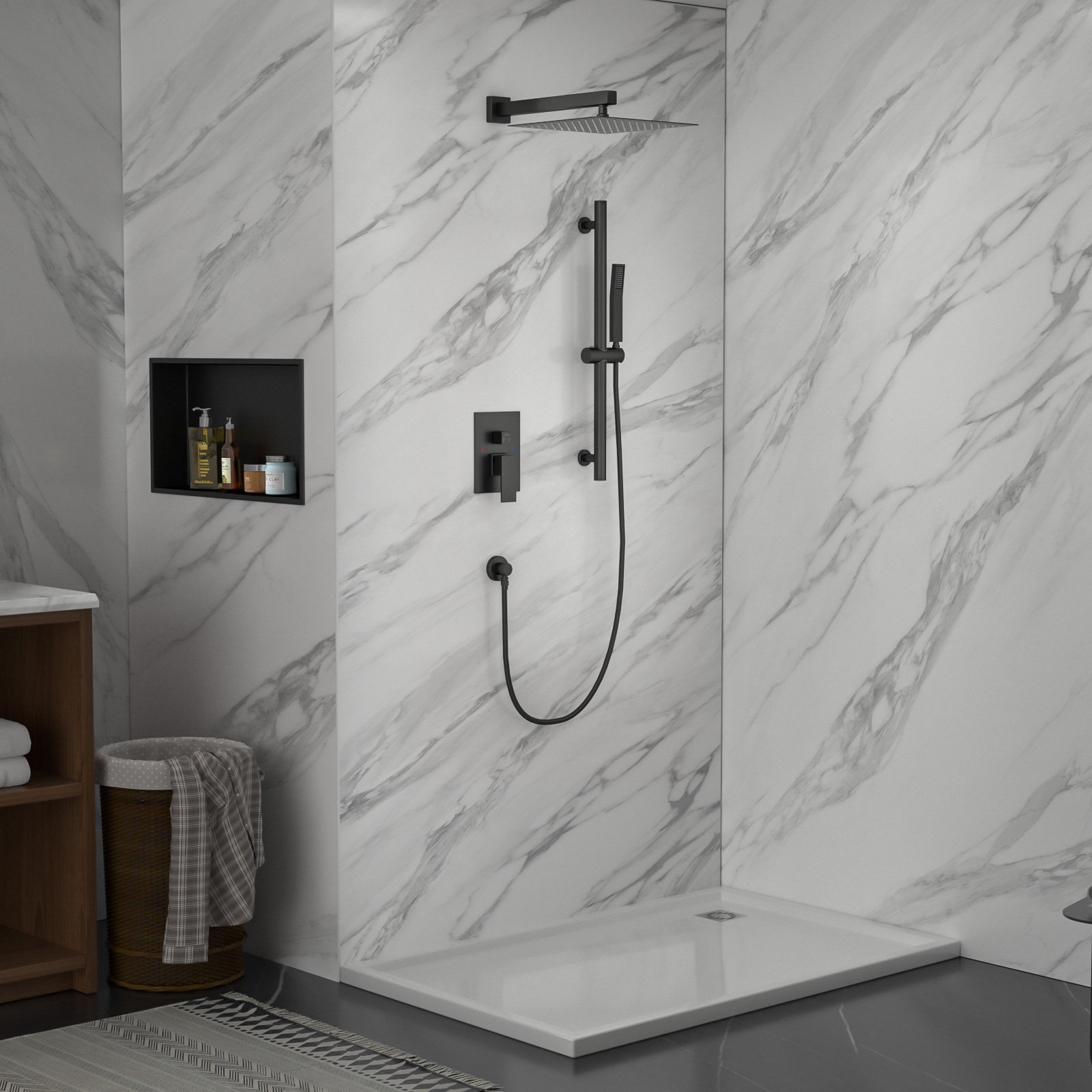 Lordear 12 Inch Ceiling Mounted Shower System Rain Mixer Shower Combo ...