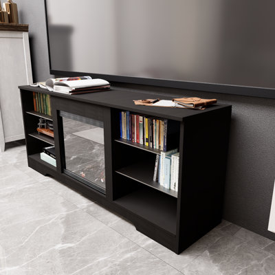 Black Tv Stand With Glass Shelves, 3d Fireplace Tv Stand With Usb Charging Sockets Modern Tv Table Center For Tvs Up To 32-62 Inch