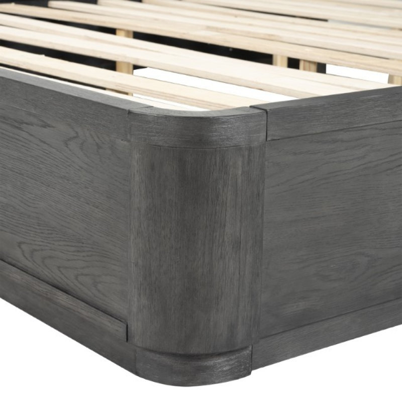 Lit Zoko avec tête de lit à panneau, chrome, bois massif gris cendré, Grand