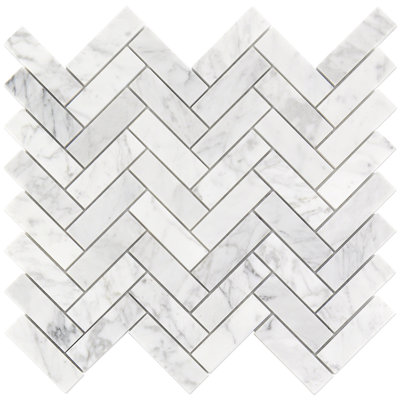 Bond Tile Carrara 1" x 3" Marble Herringbone Mosaic Wall & Floor Tile
