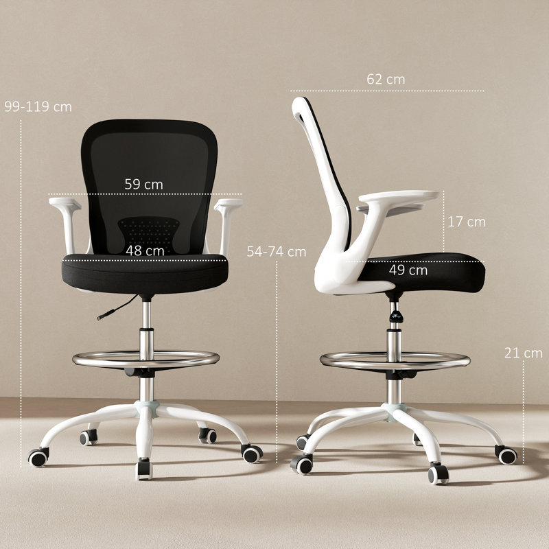 Mesh Drafting Chair, Black, White