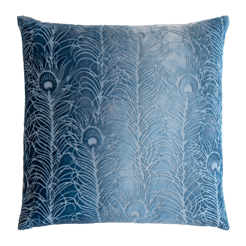 Peacock Feather Square Velvet Pillow Cover & Insert, Square 18", Aruba