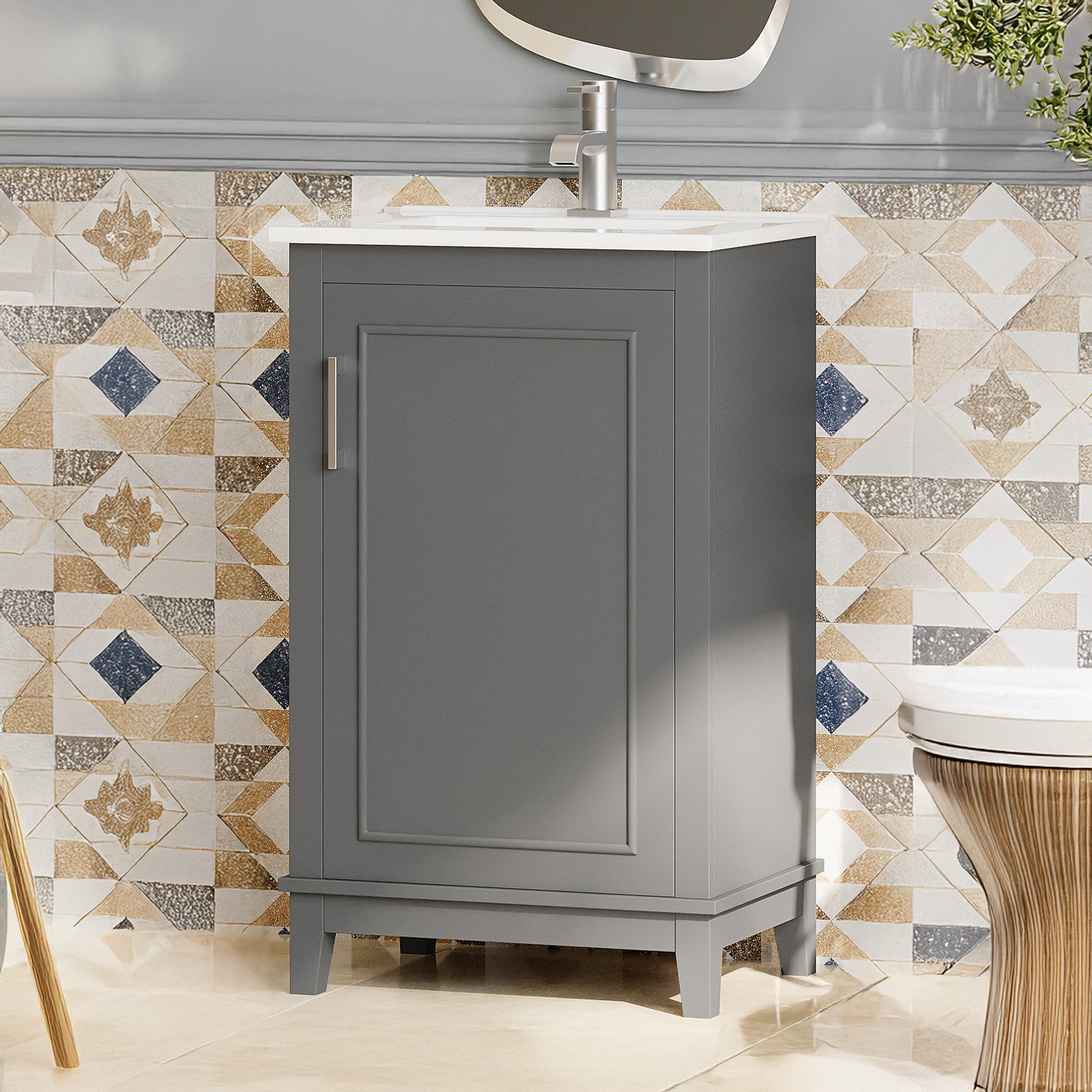 Red Barrel Studio 20 Inch Modern Small Bathroom Vanity Cabinet With Ceramic Basin- 20*15.5*33.3 ...