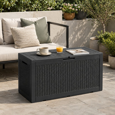 120 Gallon Outdoor Deck Box, Lockable Waterproof Resin Storage Box With Seat