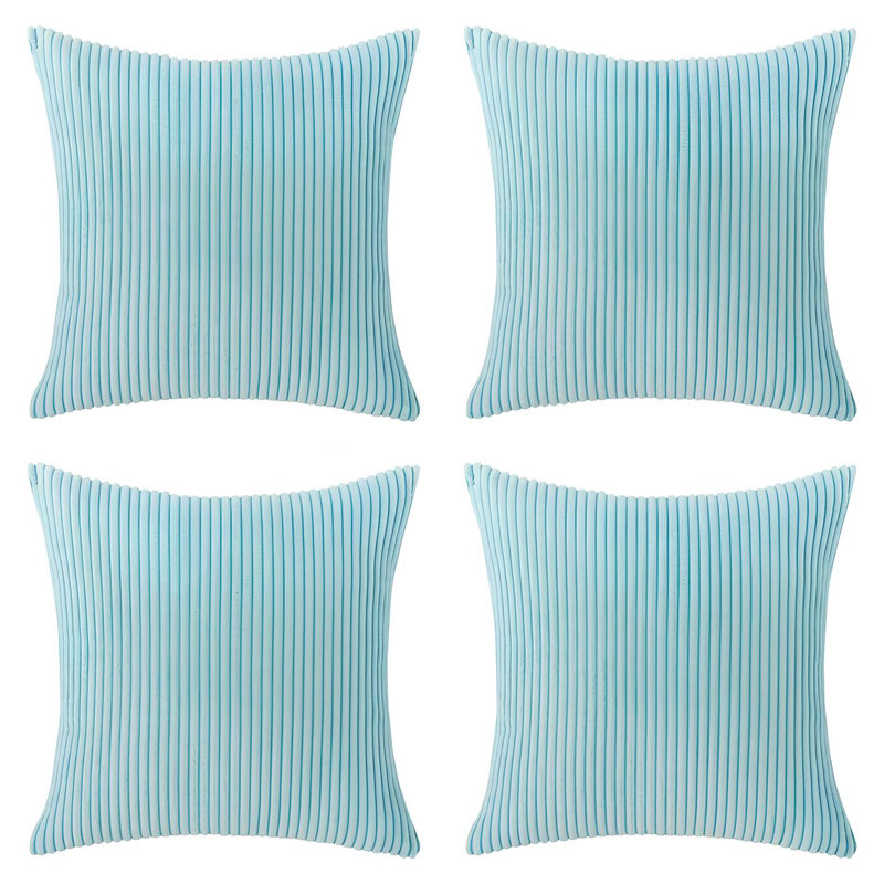 Set Of 4 Throw Corduroy soft Stripes Cushion (INSERT INCLUDED), Light Blue