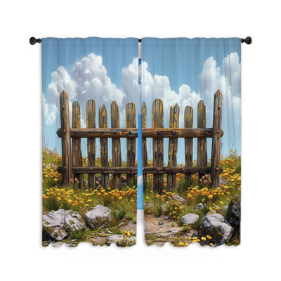 Wooden Fence Landscape Room Darkening Curtain Pair