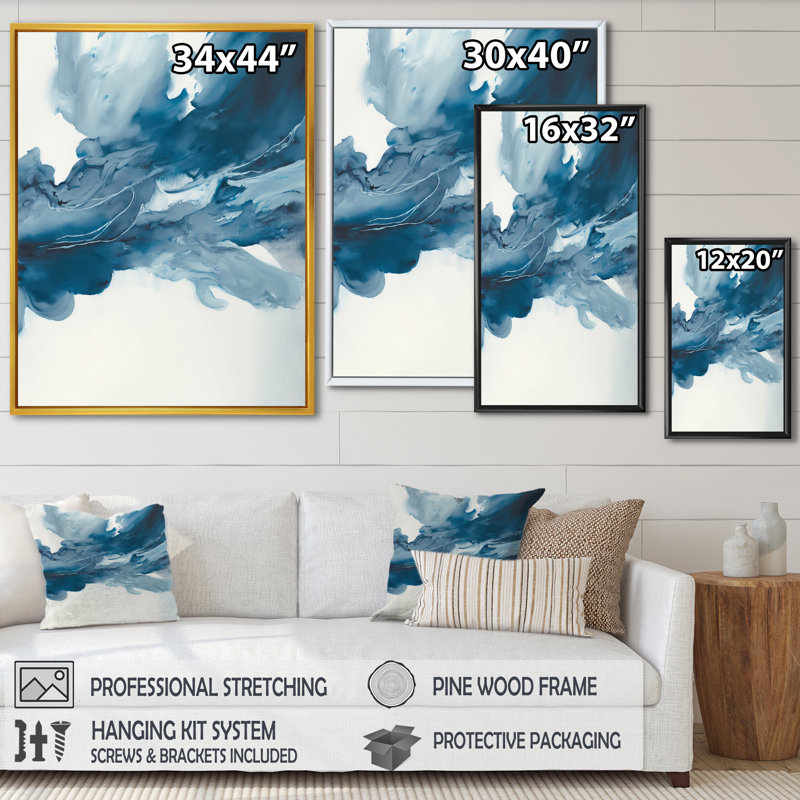 " Imperial Blue Solitude VI ", 34" W x 44" H, Gold Floater Framed Canvas