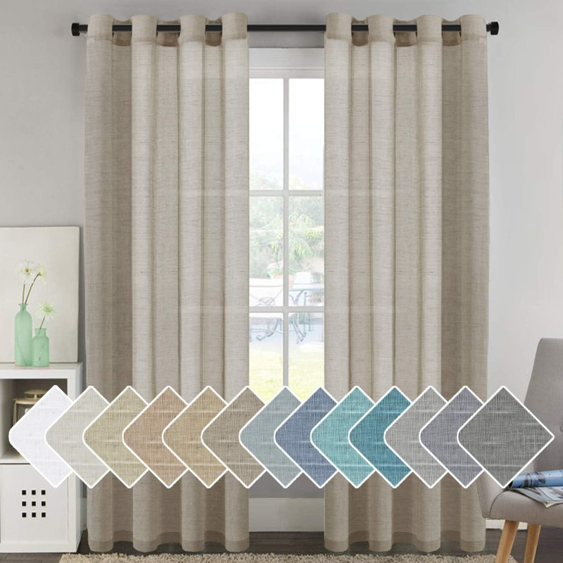 Linen Blend Sheer Curtain Pair, 52" W x 96" L, Taupe