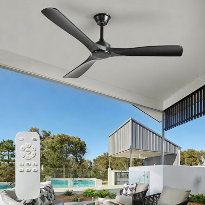 Ventilateur de plafond 52 po intérieur / extérieur noir pour patio avec télécommande et minuterie de moteur réversible à 6 vitesses (sans lumière)