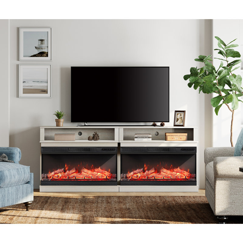 Gracie Oaks Set Of 2 Fireplace Farmhouse Entertainment Center For 85 Inch, White