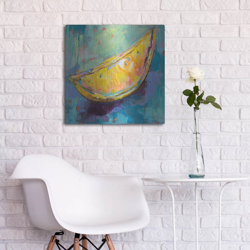 Art mural en métal luxueux «Lemon Wedge» par Jeanette Vertentes, 24 po x 24 po, H 24 po x l 24 po