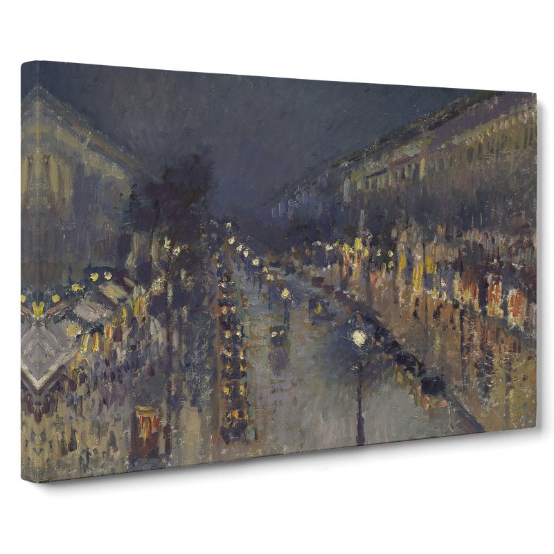 Montmartre Boulevard At Night by Camille Pissarro - Wrapped Canvas, 40cm H x 60cm W x 3cm D
