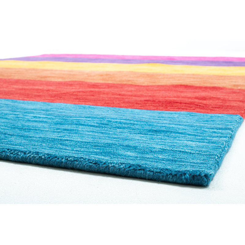 Rectangular Striped Hand Woven Area Rug, Rectangle 70cm x 140cm