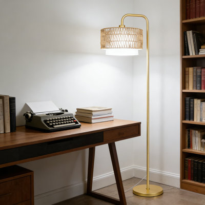 Floor Lamp With Dual Removable Shades - Rattan And Fabric Linen Shade, 3 Color Temperatures & Dimmable, Remote & Foot Pedal Control, For Living Room, Bedroom, Office