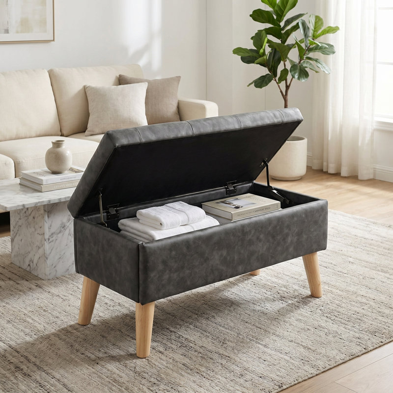Banc de rangement avec repose-pieds de 32 po de largeur, Black