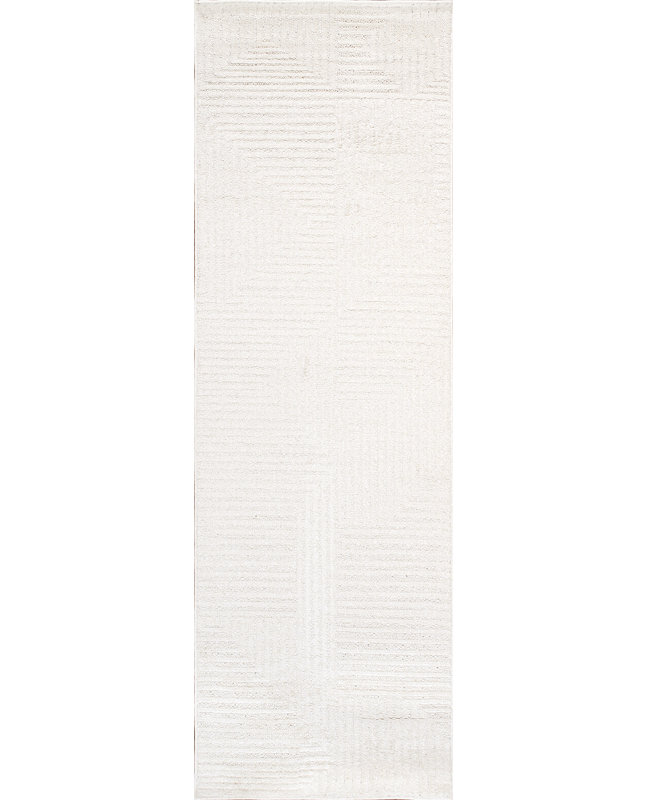 Ivory Stripe Stain-Resistant Synthetic Runner Rug