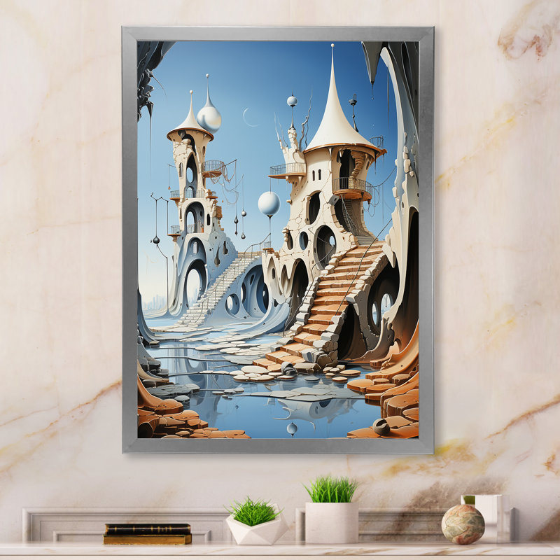 Château fantastique III sur toile, H 32 po x l 16 po x P 1 po, Cadre simple argenté