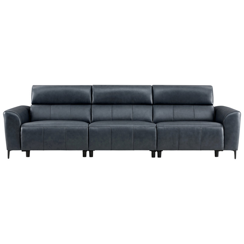 3-Piece Dual Motor Genuine Leather Zero Wall Sofa With Power Headrest, Triple Power Seats, Navy