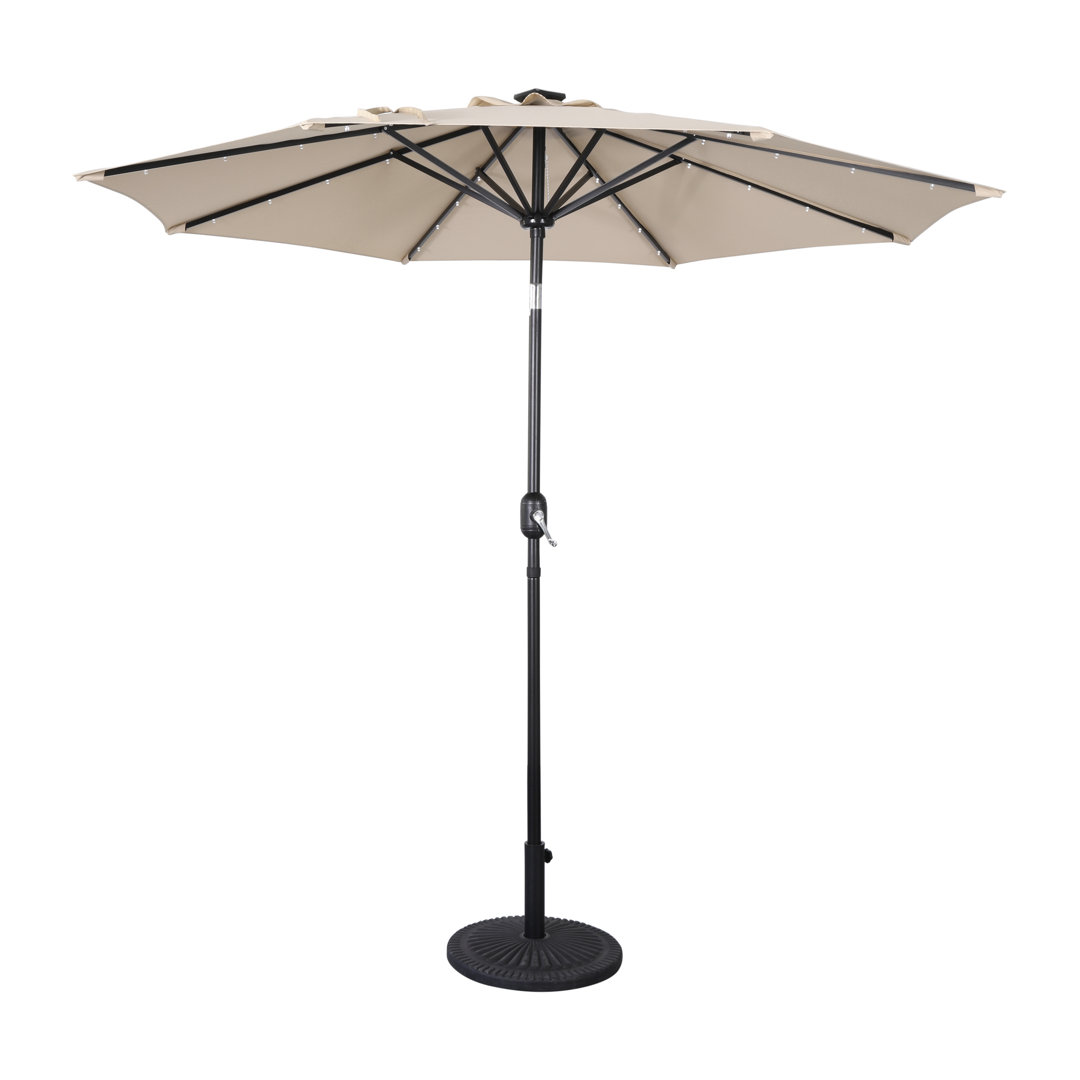 Skyelar Commercial Grade 9ft Octagonal Solar LED Umbrella with Crank Lift and Tilt Function Arlmont & Co. Fabric 