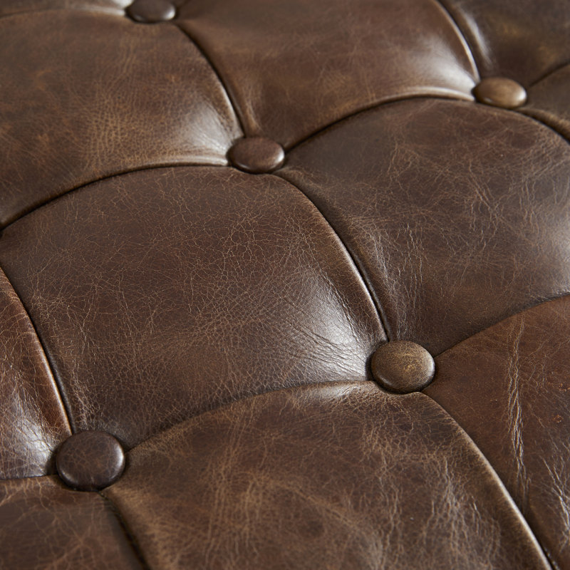 Clarkson Solid Wood Frame Genuine Leather Bench, Brown