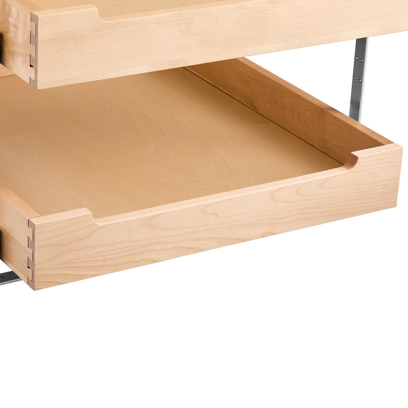Tiroir en bois à 2 niveaux pour armoire, glissière à fermeture en douceur, rails en métal, rangement solide à hauteur réglable, réglages