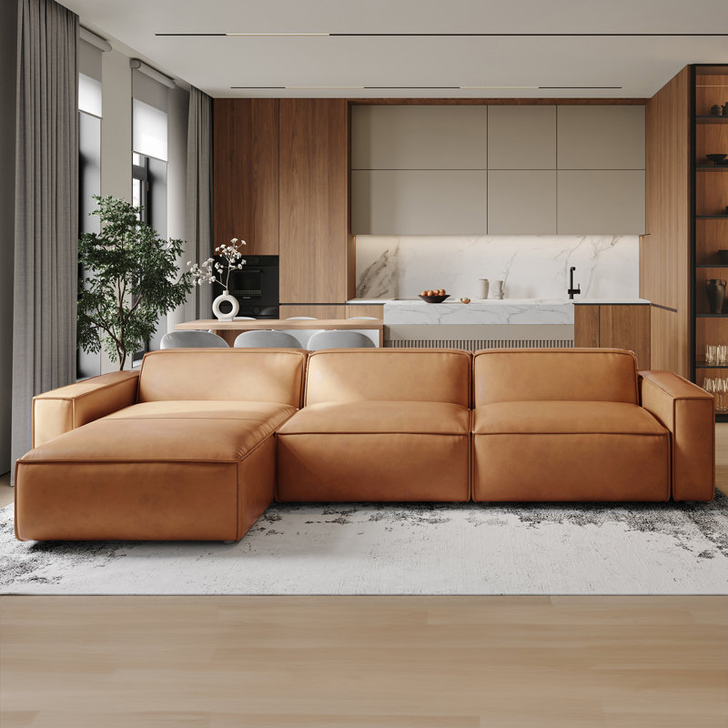 Canapé modulaire en cuir Hamall Nathan, Cuir véritable brun, Orienté à gauche (vu de face)