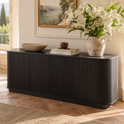 Zavrell 64" Sideboard Storage Cabinet, Modern Wave Pattern Buffet Cabinet and TV Stand with Curved Side Panels, Adjustable Shelves and Push-to-Open Doors