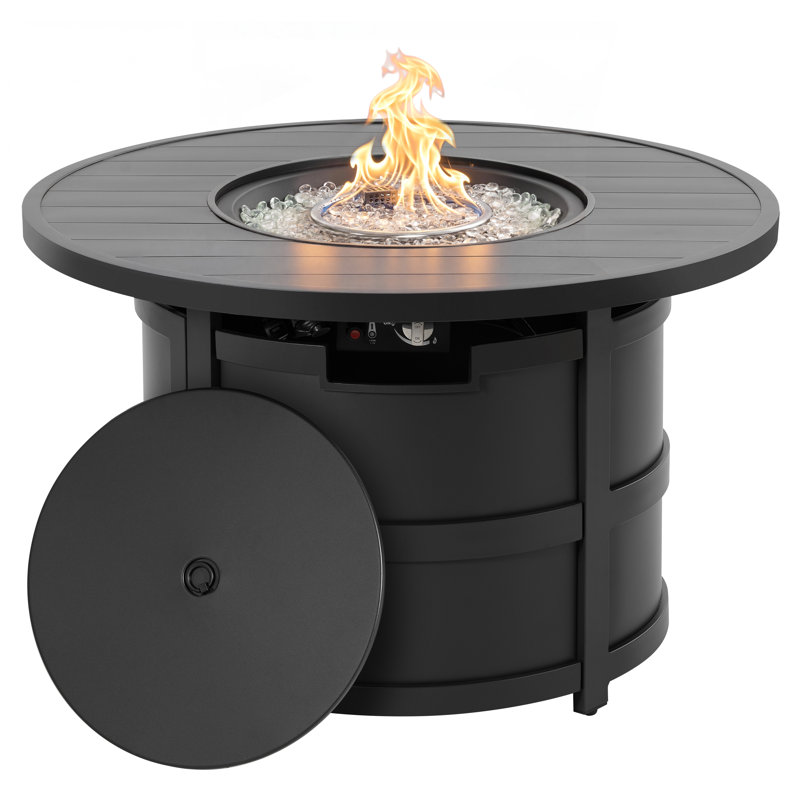 Outdoor 40 Inch Fire Pit Table, 50,000 BTU Propane Fire Pit with Lid, Black