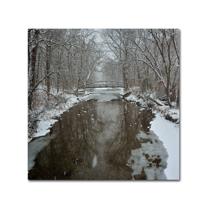 Winter Bridge Snowy Forest Landscape Canvas Art