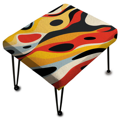Yellow And Red Poupart Lichtenstein Lines - Geometric Rectangle Ottoman