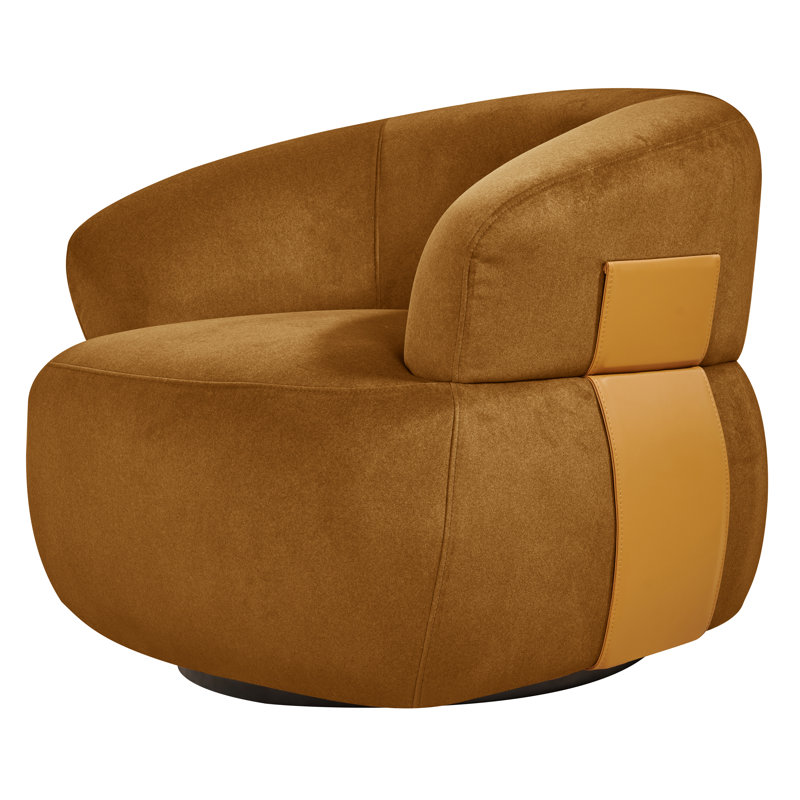 Kieon 33'' Wide 360 Degree Swivel Modern & Comfort Barrel Chair, Brownish Yellow Velvet