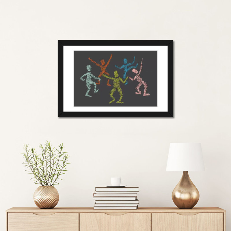 « danse fièvre », impression sur toile tendue, H 16 po x l 24 po x P 1 po, Papier d'art encadré noir, Blanc